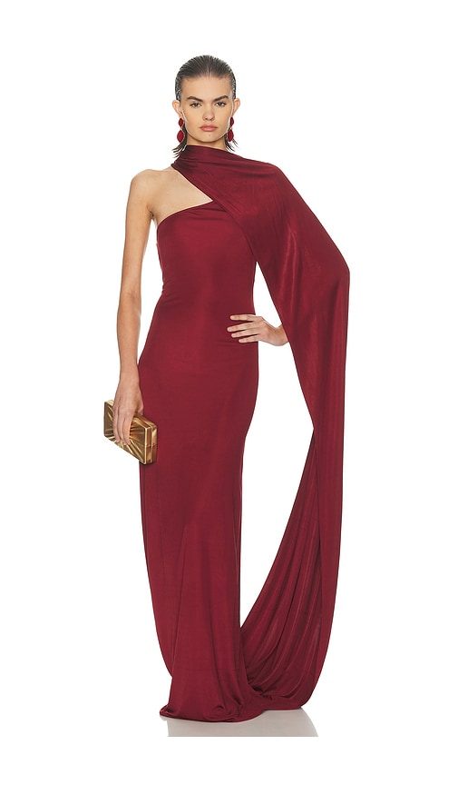 Helsa The Muse Cape Jersey Dress In Red