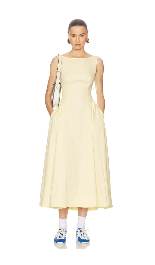 Helsa Stretch Cotton Sateen Midi Dress In Yellow