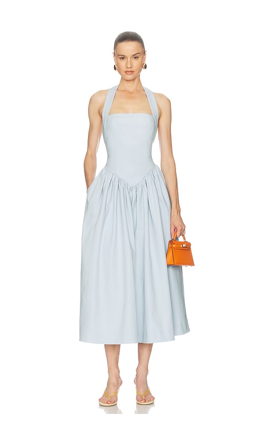 Helsa Faille Halter Midi Dress In Blue