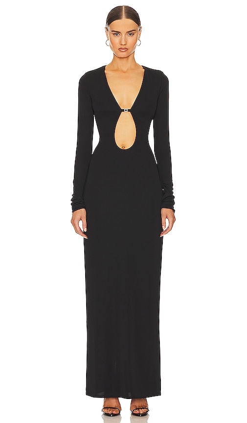 Product image of Helsa Matte Jersey Cut Out Dress in Black. Click to view full details