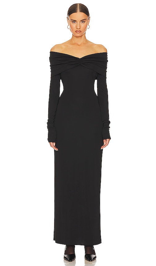 Helsa Matte Jersey Off Shoulder Maxi Dress In Black