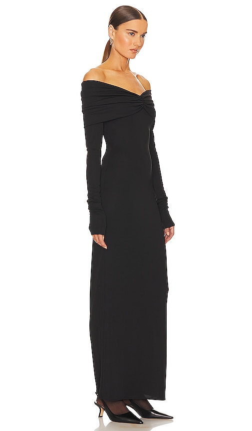 Shop Helsa Matte Jersey Off Shoulder Maxi Dress In Black