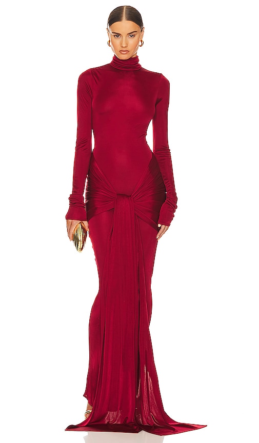Helsa Slinky Jersey Sarong Maxi Dress In Samba Red