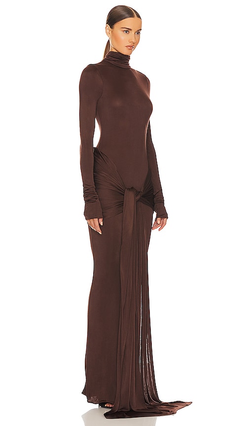 Shop Helsa Slinky Jersey Sarong Maxi Dress In Chocolate Brown