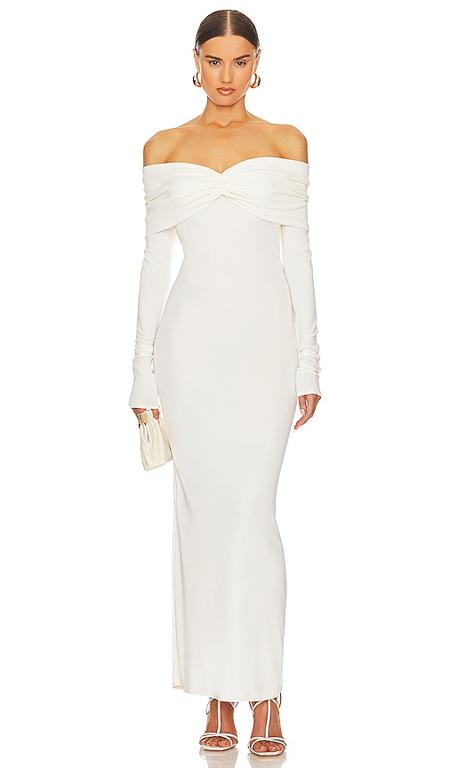 Helsa Matte Jersey Off Shoulder Maxi Dress In Ivory