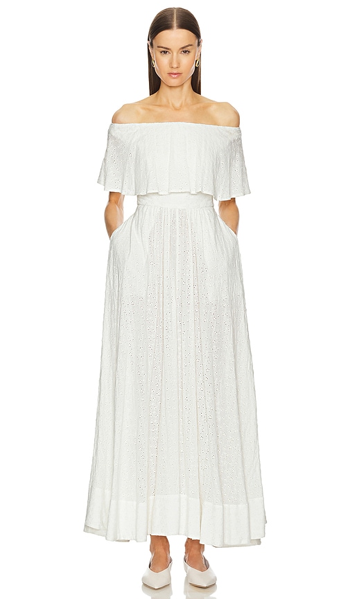 Shop Helsa Petite Eyelet Garden Midi Dress In 白色