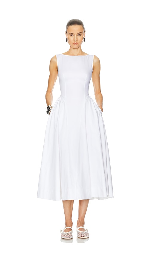 Helsa Stretch Cotton Sateen Midi Dress in White