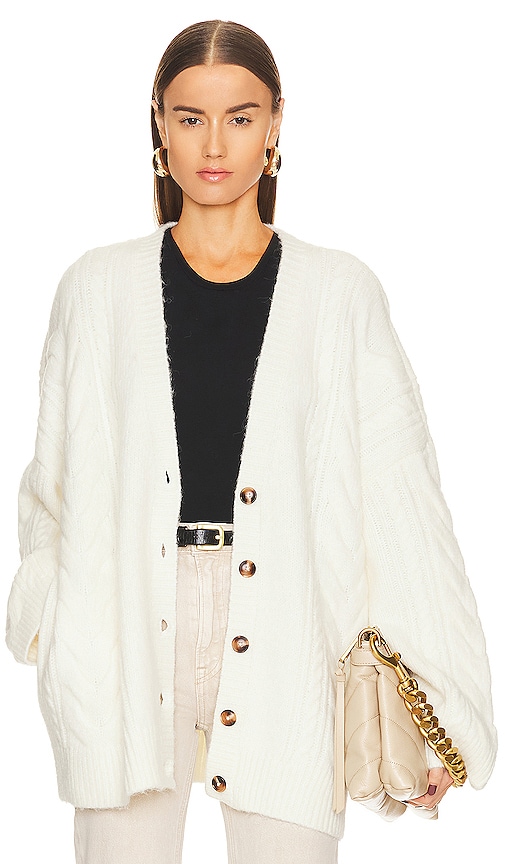Helsa Serena Cable Cardigan In White