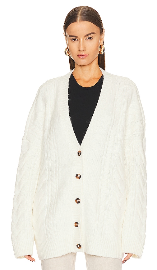 Shop Helsa Serena Cable Cardigan In White