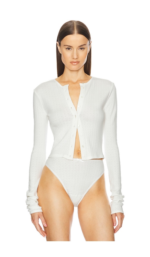 Helsa Pointelle Cardigan in White