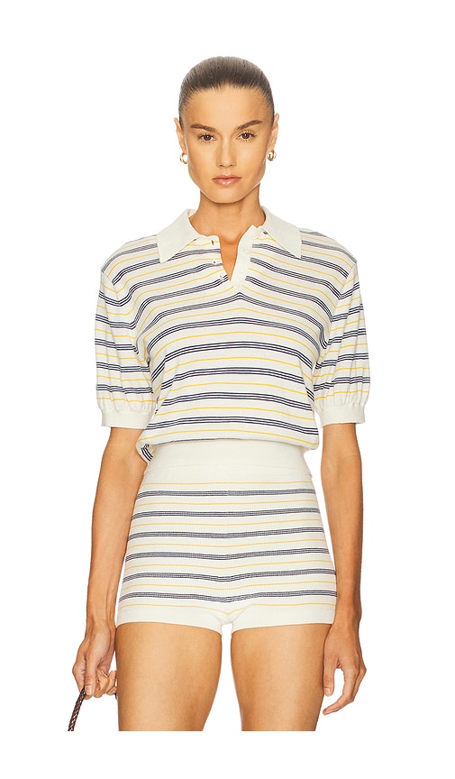 Inda Knit Polo in Cream,Navy. - size XL (also in L, M, S)