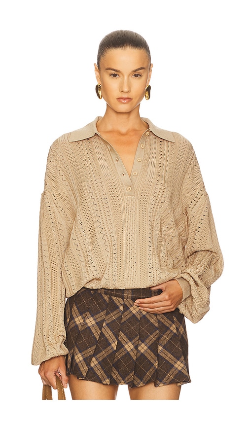 Addeline Oversized Polo in Tan. - size XL (also in L, M, S)