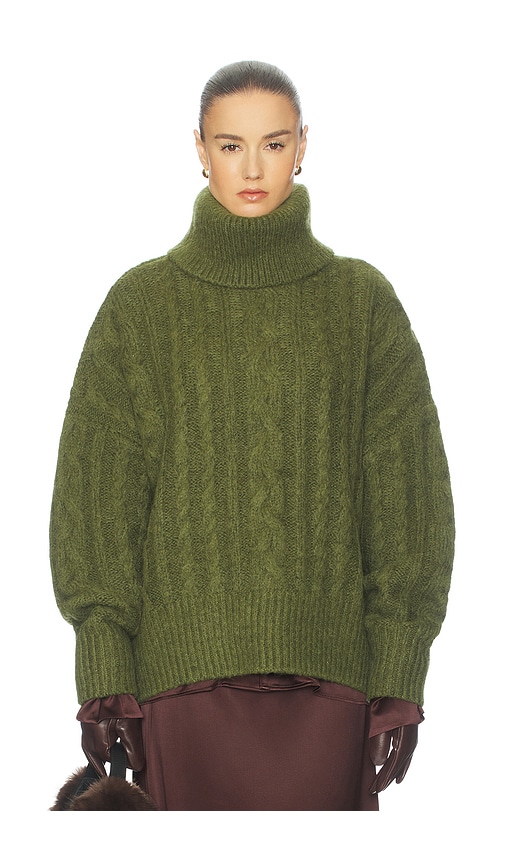 Helsa Claudiya Cable Turtleneck in Forest Green | REVOLVE