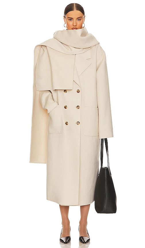 Product image of Helsa Oversized Coat With Detachable Scarf in Ivory. Click to view full details