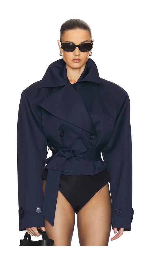 Helsa Oversized Cropped Trench in Navy