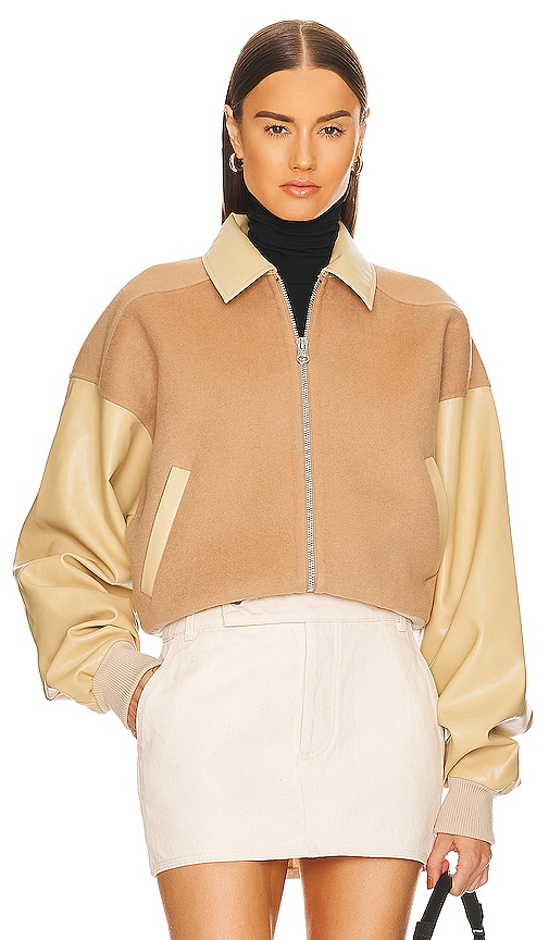 Shop Helsa Faux Leather & Wool Blend Bomber In Tan