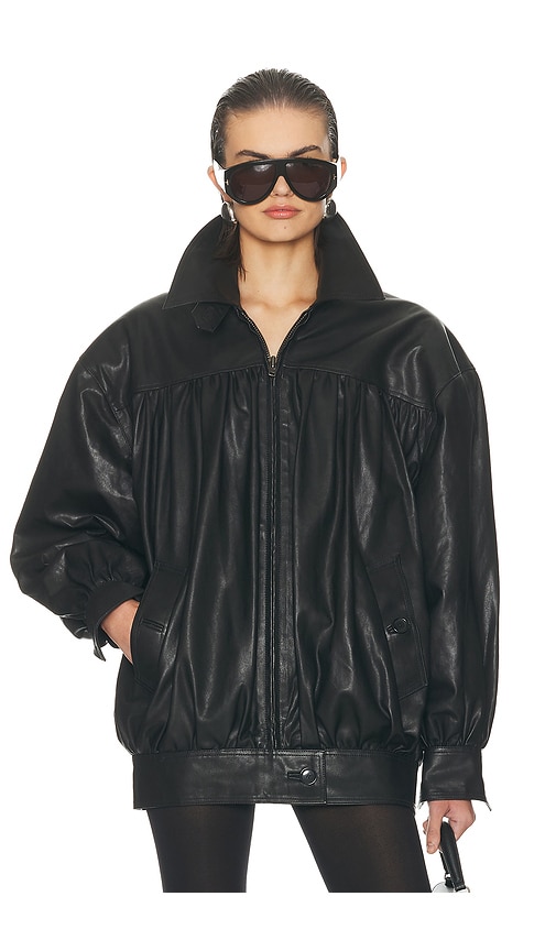 Helsa The Shirred Oversized Leather Jacket In Black