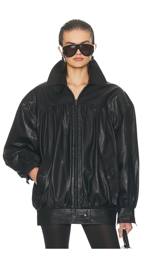 Helsa The Shirred Oversized Leather Jacket In Black