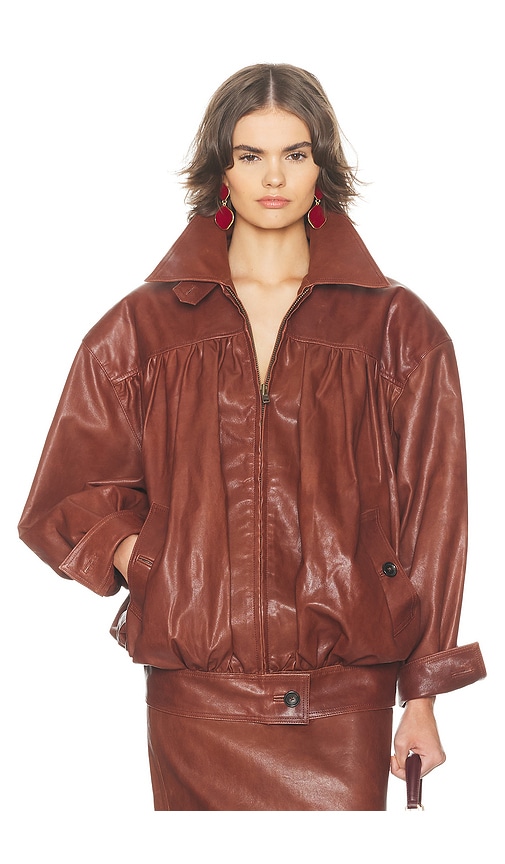 Helsa The Shirred Oversized Leather Jacket