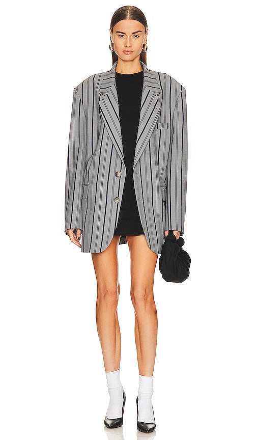 Helsa Oversized Stripe Suit Blazer in Grey Stripe