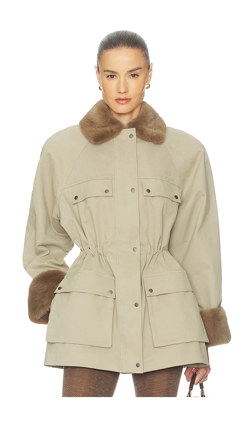 Helsa The Balmoral Jacket With Faux Fur Trim in Khaki