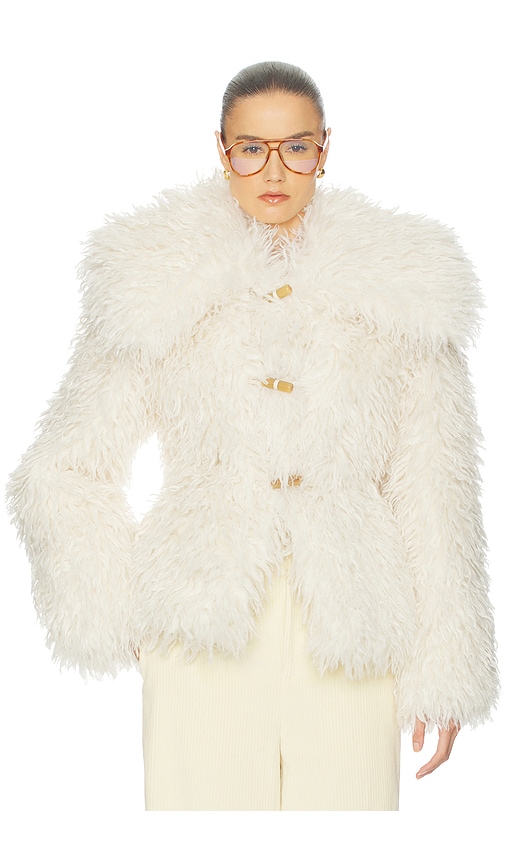Helsa Dramatic Collar Faux Shearling Jacket in Ivory