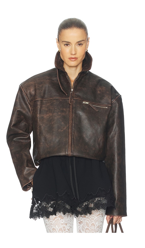 The Leather Oversized Moto Jacket Helsa $649 