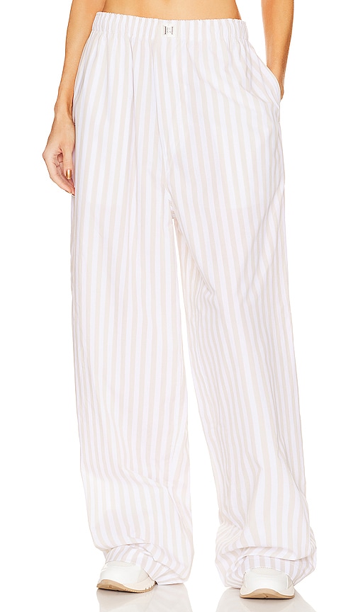 Helsa Cotton Poplin Stripe Pajama Pant In Beige Stripe | ModeSens