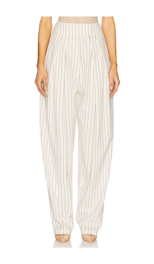 Helsa Pinstripe High Waist Pleated Suit Trouser In Ivory