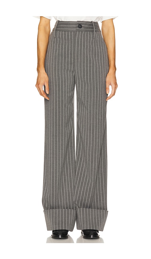 Shop Helsa Pinstripe High Waist Cuffed Pants In Grey