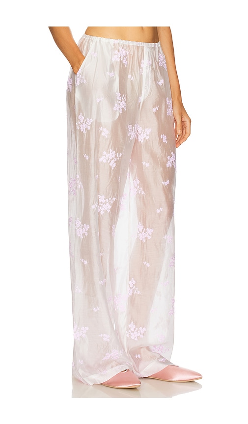 Helsa House Pants in Cherry Blossom Embroidery in White & Pink Embroidery