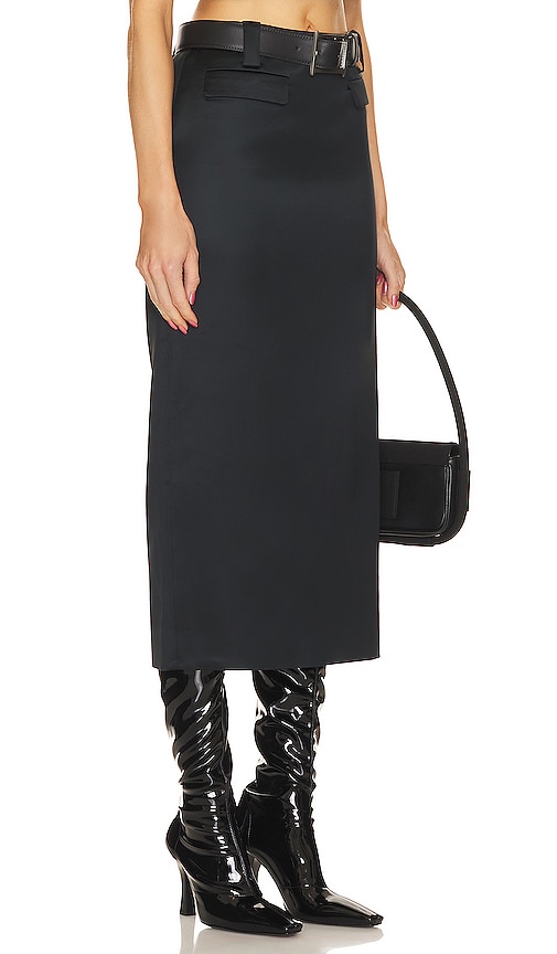 Shop Helsa Heavy Satin Column Skirt In Black