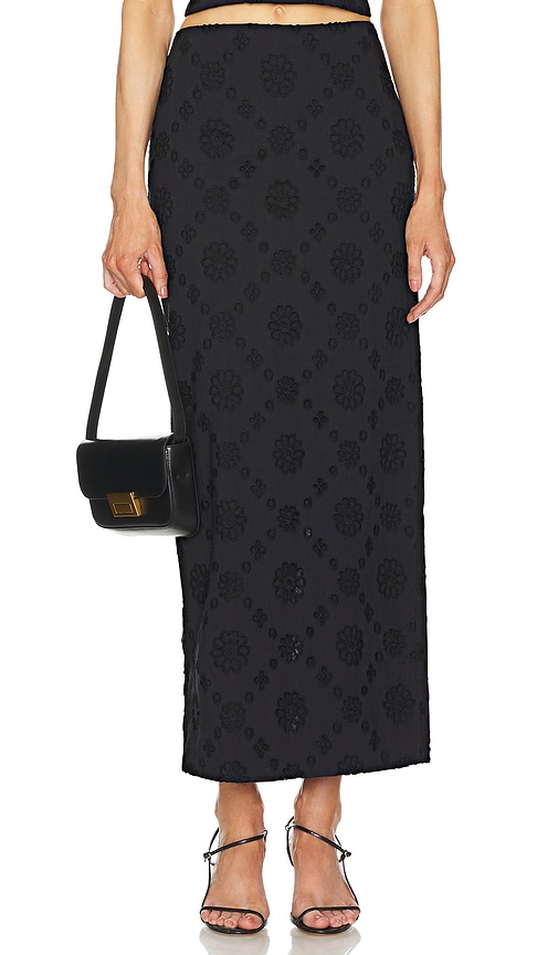 Shop Helsa Eyelet Column Midi Skirt In 黑色