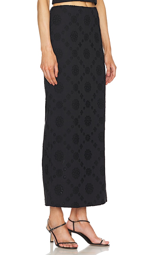 Shop Helsa Eyelet Column Midi Skirt In 黑色