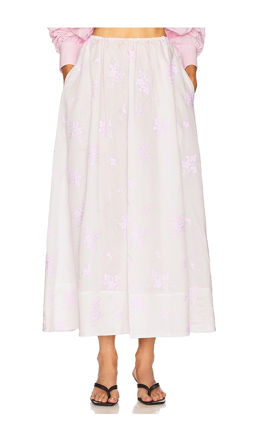 Midday Skirt in Cherry Blossom Embroidery in White. - size XS (also in L, M, S, XL, XXS)