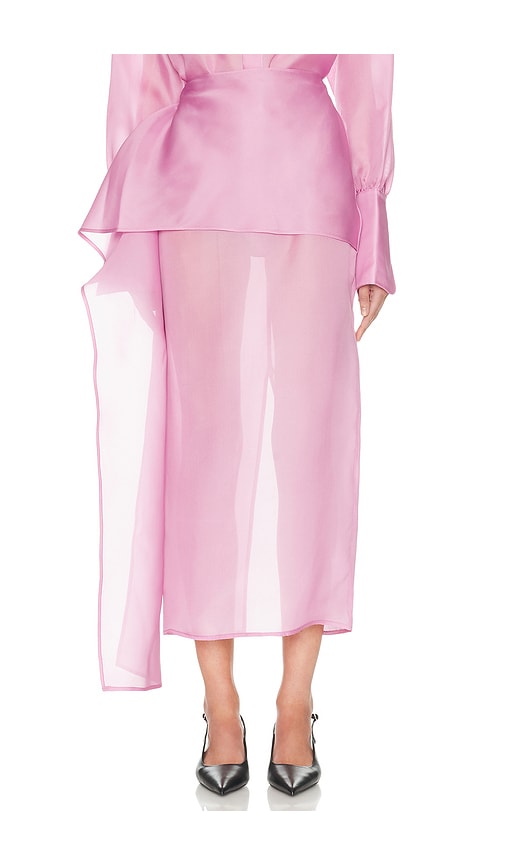 Helsa The Silk Gazar Skirt With Drape In Pink