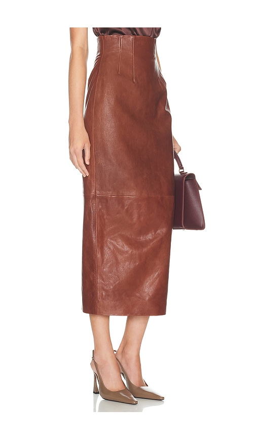 Helsa The Svelte Leather Midi Skirt In Brown