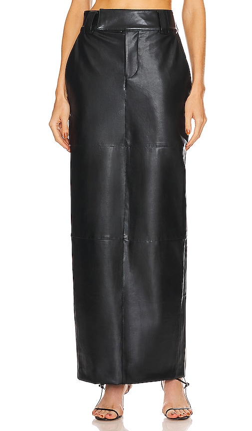 ASOS DESIGN faux leather maxi skirt with front split in black | ASOS
