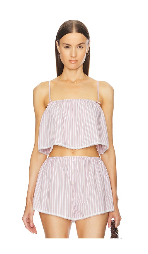 Shop Helsa Wide Stripe Poplin Camisole In Mauve Stripe