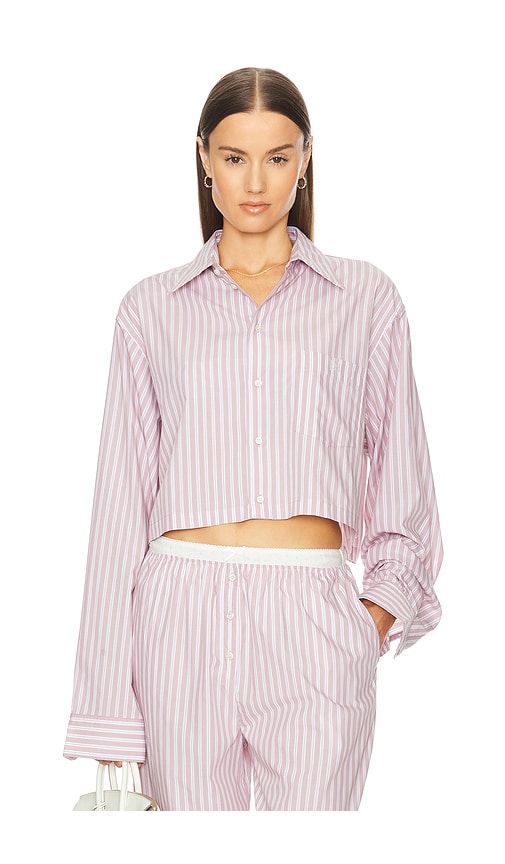 Shop Helsa Wide Stripe Poplin Cropped Shirt In Mauve Stripe