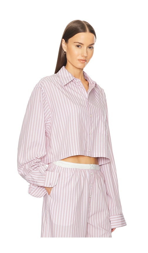 Shop Helsa Wide Stripe Poplin Cropped Shirt In Mauve Stripe