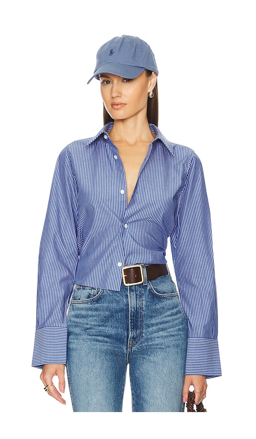 Helsa Pinstripe Poplin Fitted Shirt in Blue Pinstripe