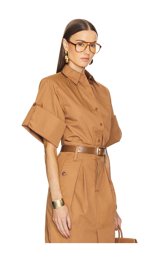 Shop Helsa Bold Shoulder Shirt In Tan