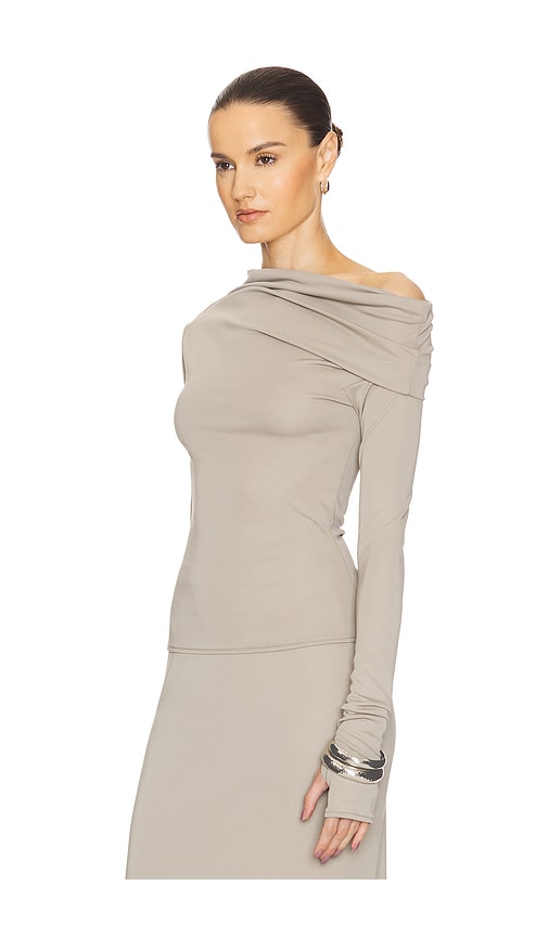 Shop Helsa Matte Jersey Drape Shoulder Top In Grey