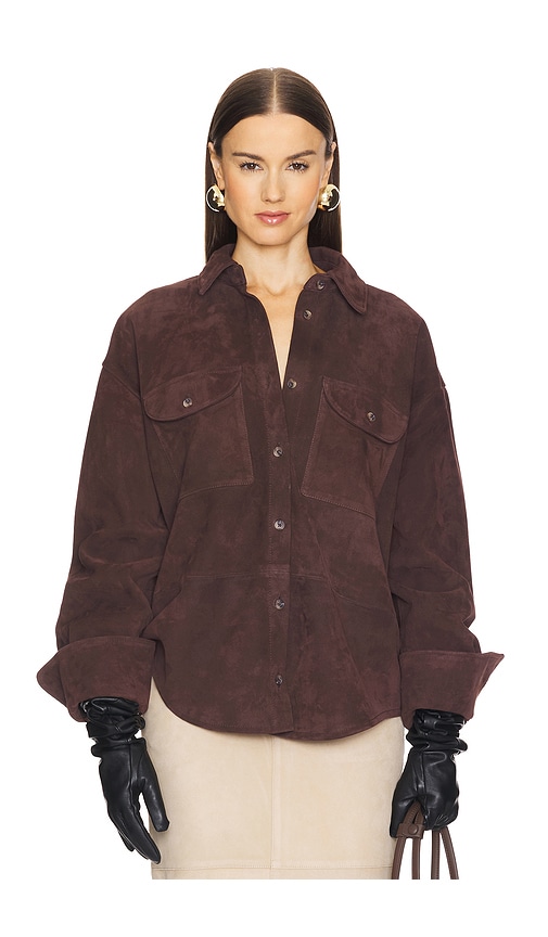 Shop Helsa Suede Overshirt In Chocolate Brown
