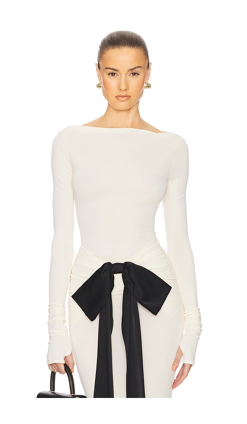Shop Helsa Matte Jersey Long Sleeve Top In Swiss Cream