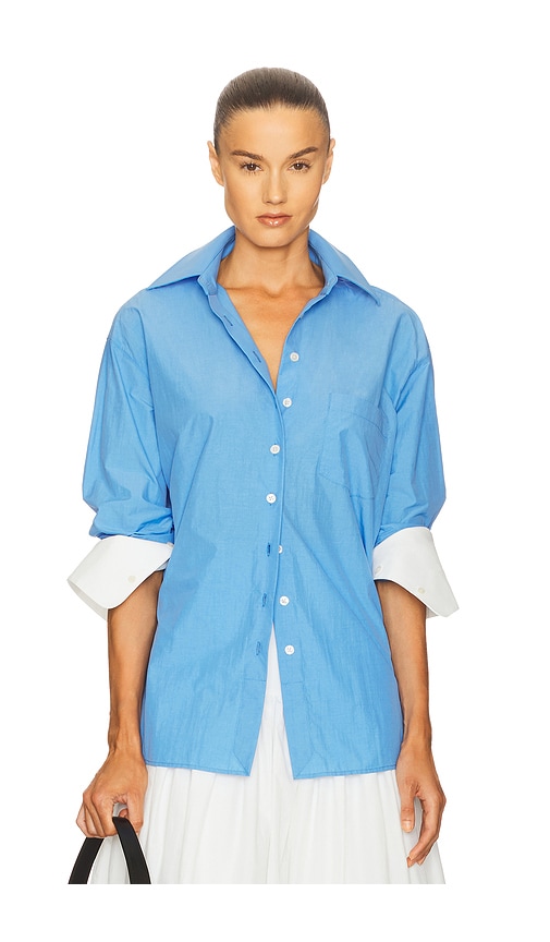 Classic Oversized Shirt in Tech Poplin in Blue. - size XS (also in L, M, S, XL)