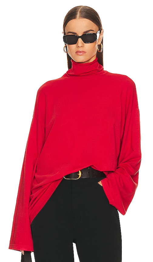 Helsa Jersey Oversized Turtleneck In Red