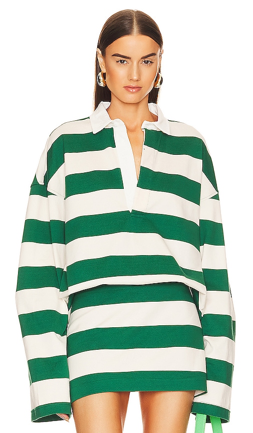 Helsa Oversized Rugby Shirt In Green & Ivory Stripe | ModeSens