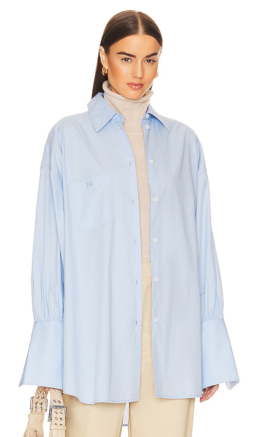 Helsa Cotton Poplin Oversized Shirt In Sky Blue